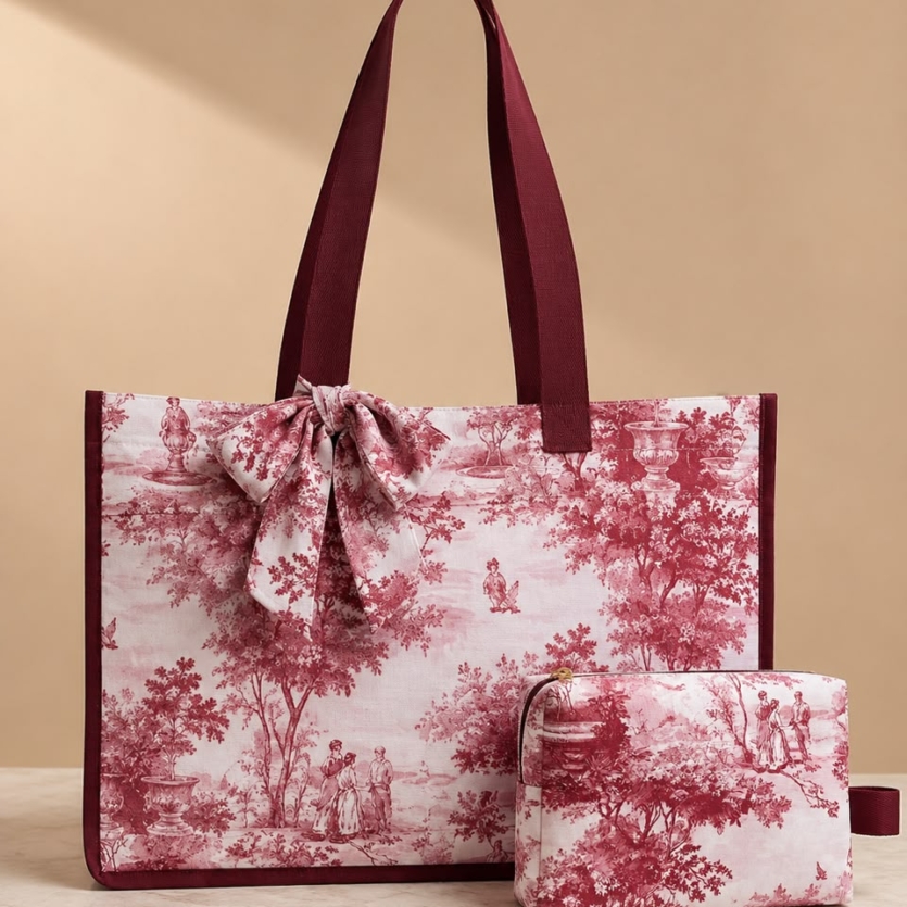 KIT BOLSA TOTE E NECESSAIRE TOILE DE JOUY BORDEAUX