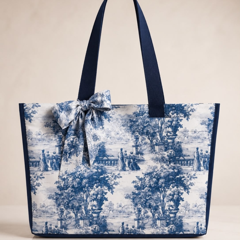 Bolsa Tote toile de jouy bleu