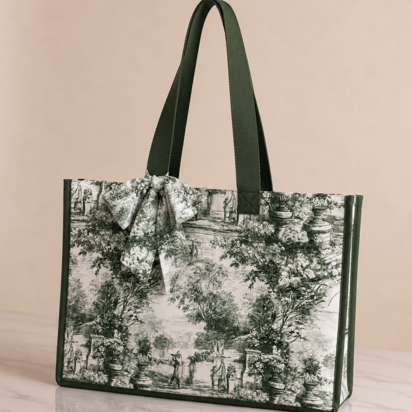 Bolsa Tote toile de jouy vert